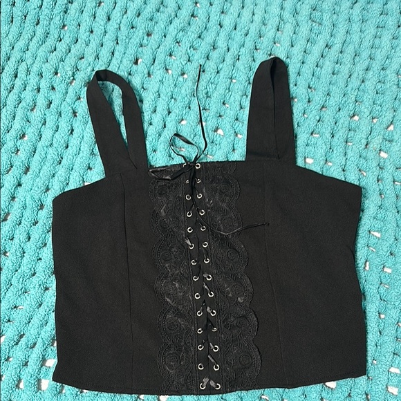 Black Crop Top with Stylish Design - Picture 1 of 3